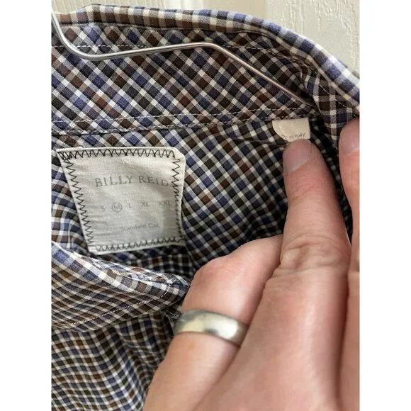 Billy Reid Shirt Mens M Blue Red Long Sleeve Button Up Gingham 100% Cotton Italy - Picture 6 of 9